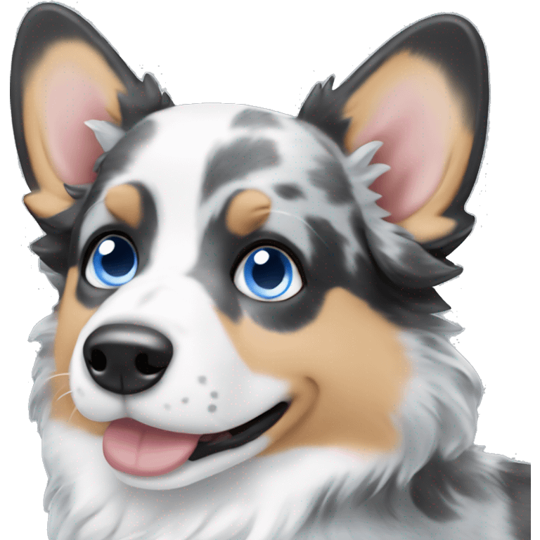 Blue Merle corgi with a blue eye emoji