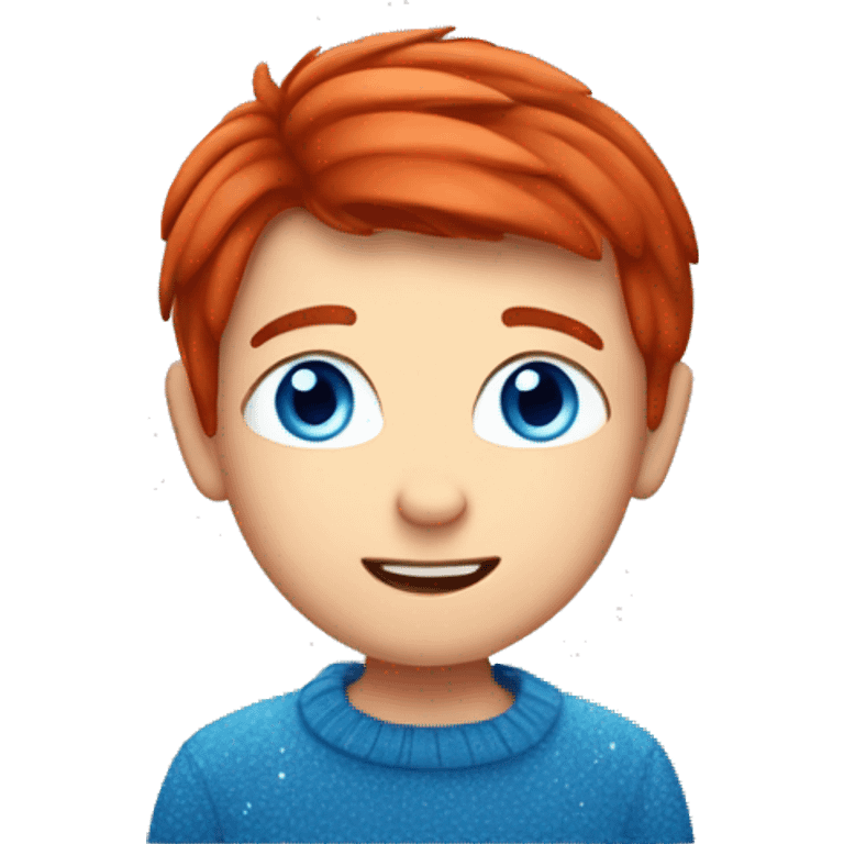 Red straight haired boy with blue eyes and Christmas on top of him emoji