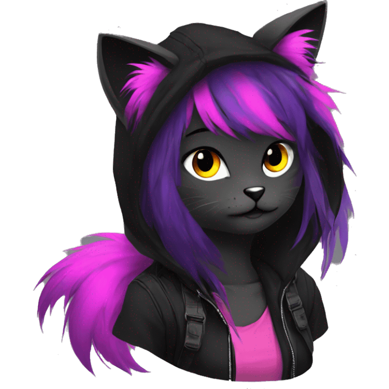 Edgy Shy Anthro cool pretty colorful dark cat-fursona techwear punk black emo-mane emoji