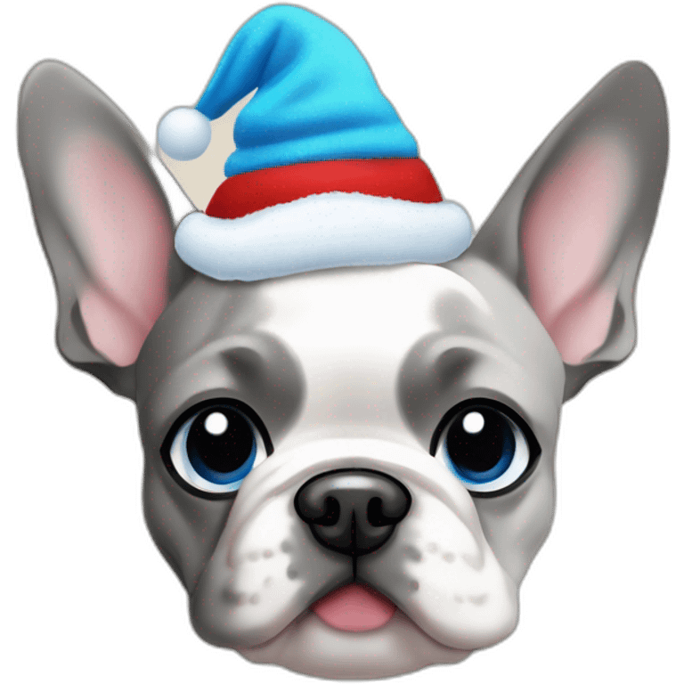 merle frenchie christmas hat with one blue eye emoji