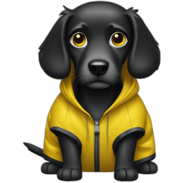 black dog wearing a yellow rainjacket emoji