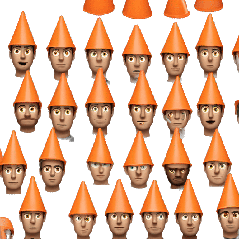 A guy with a orange traffic cone on his head that goes all the way down to his eyes  emoji