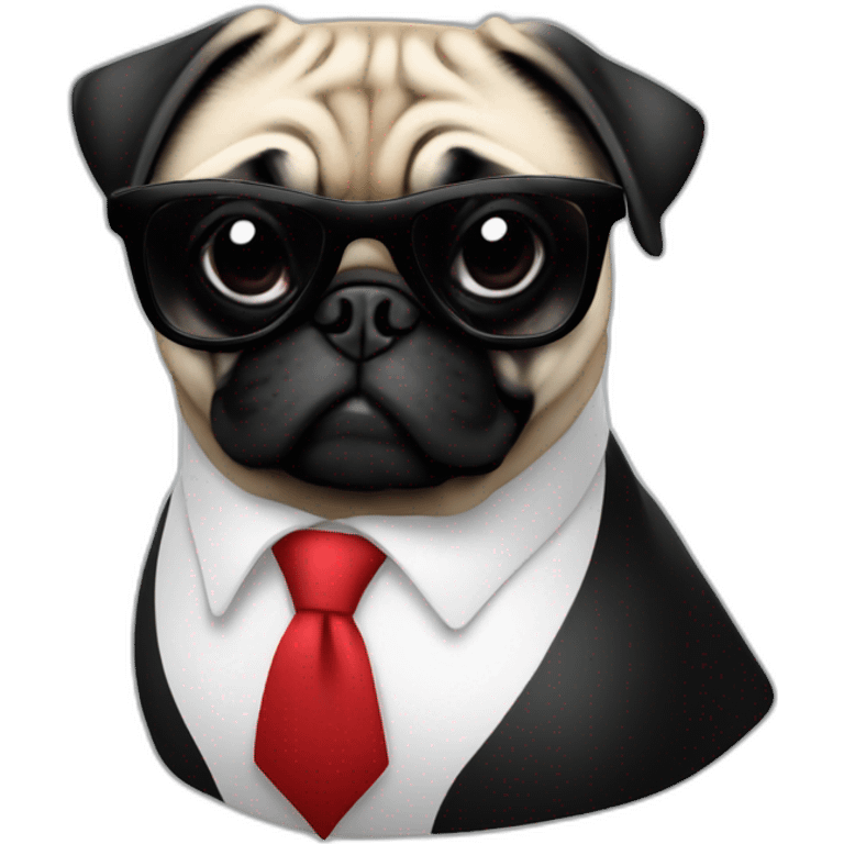 dog pug-in-gradient-red-black-suit-with-and-black-sunglasses emoji