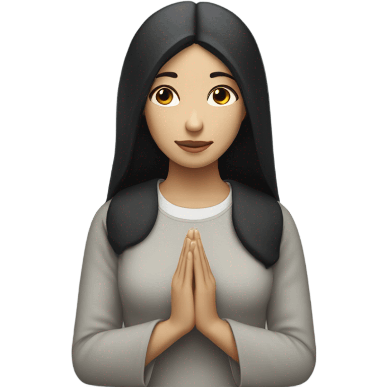 Woman white skin black hair praying emoji