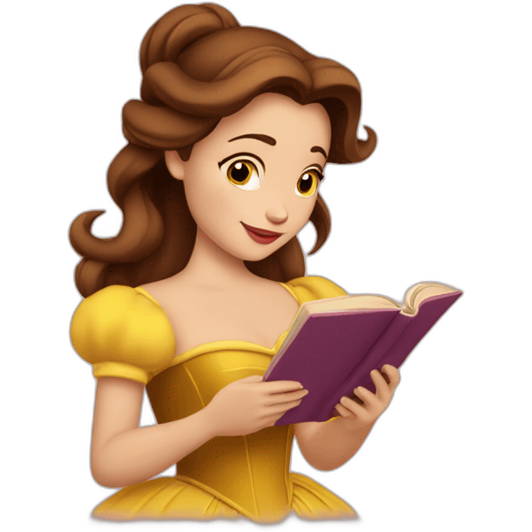 Princess Belle reading a book with red cover emoji