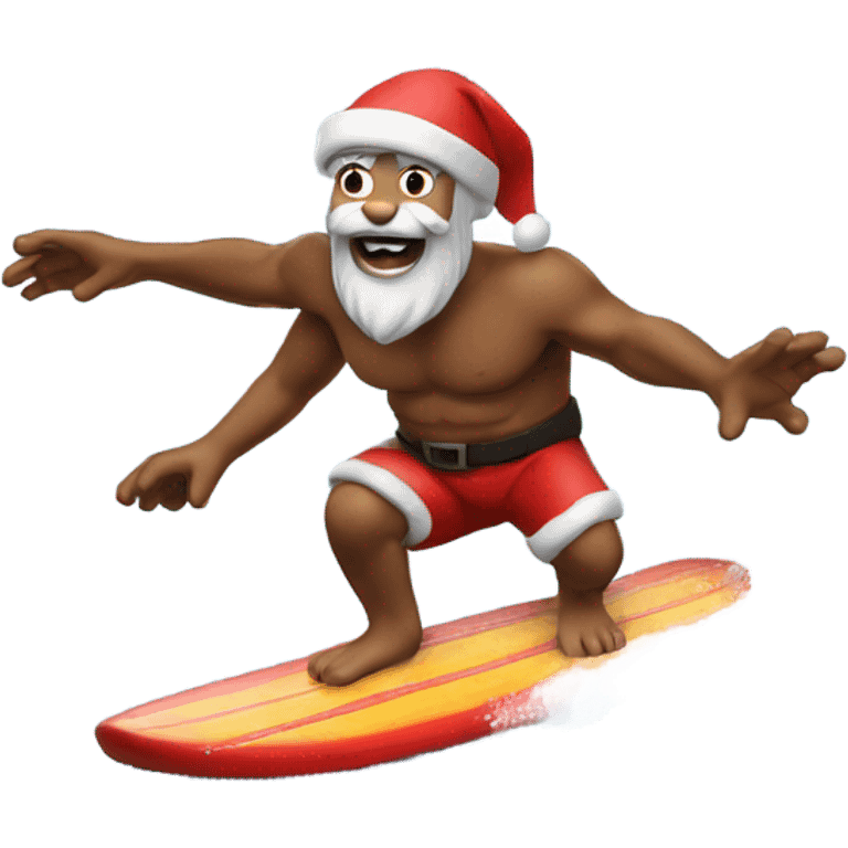 Santa surfing in volcano emoji