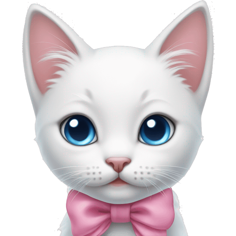 cute white kitten with blue eyes and a pink bow emoji