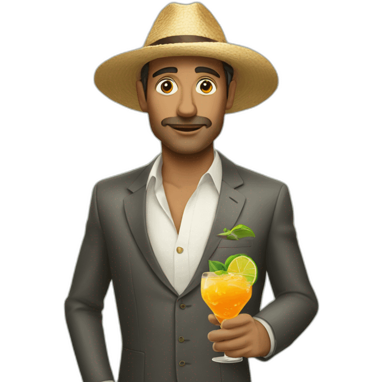 A man elegant, crazy, desert island drinking cocktails emoji