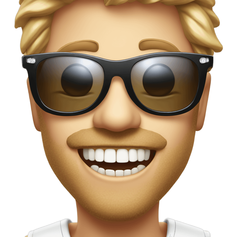 movie star with sunglases and shiny teeth that every tooth is replaced with a diamond emoji