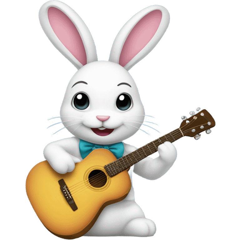 A bunnie wearing a bow and playing the guitar emoji