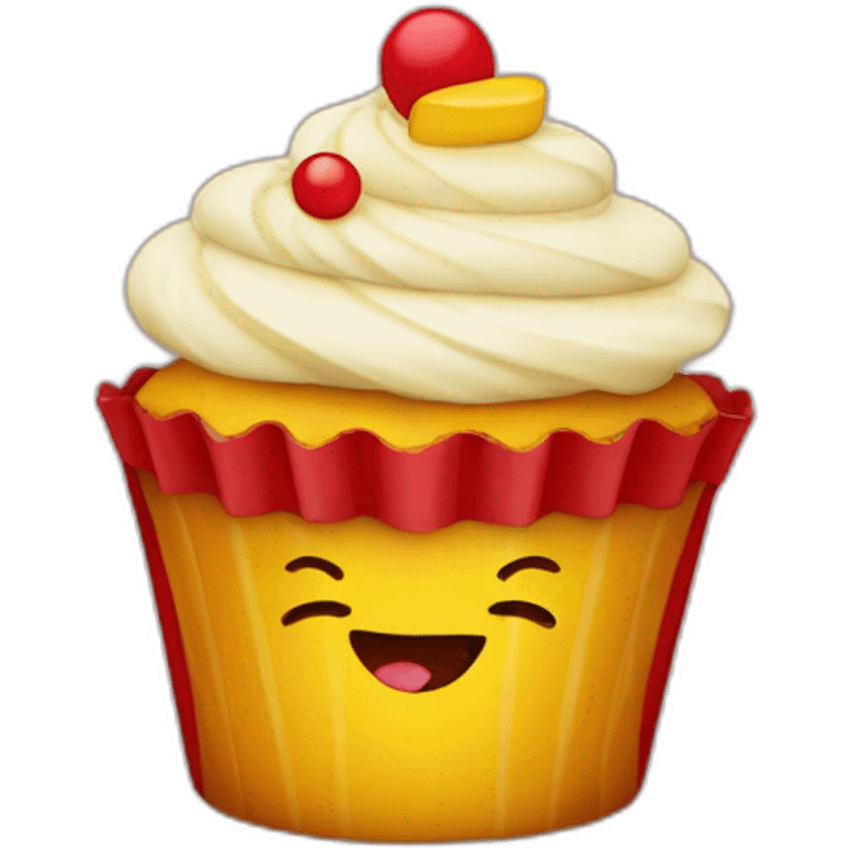 Happy red and yellow cupcake  emoji