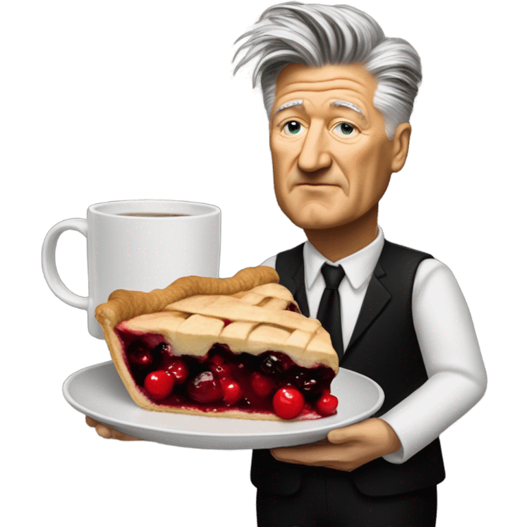 david lynch holding a cherry pie and coffee emoji