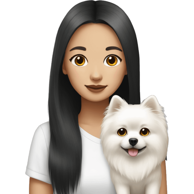 Chinese girl and white Pomeranian emoji