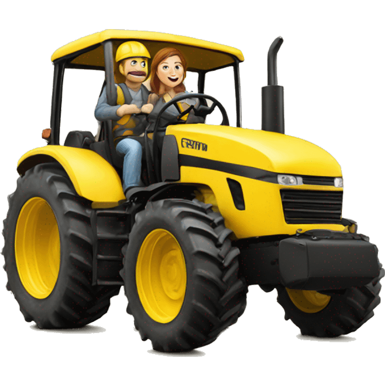 group of 4 people driving giant tractor yellow emoji