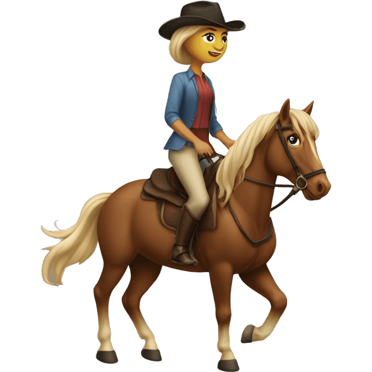 Beautiful woman riding a horse with a handsome man’s head  emoji