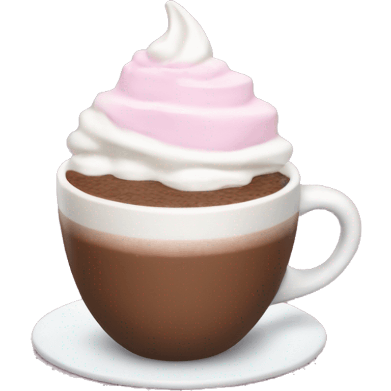 Hot chocolate with pink cup and whipped cream emoji