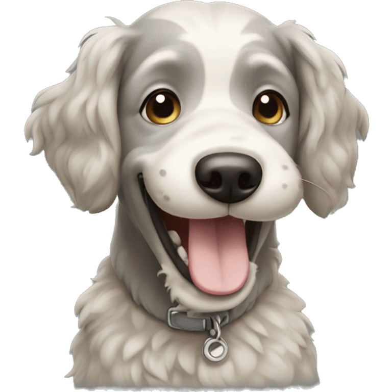 Grey and beige doodle dog smiling emoji