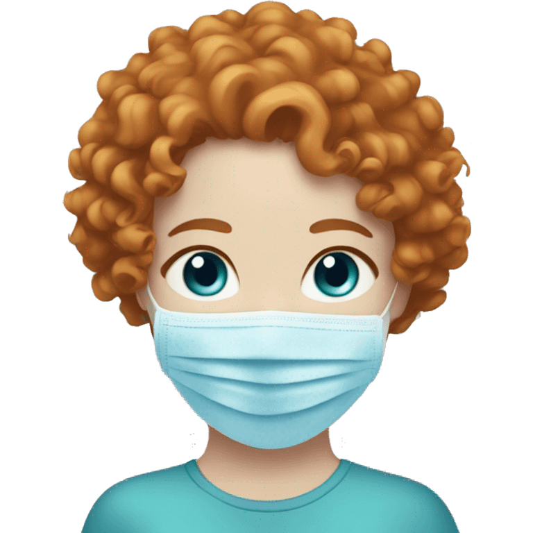 Girl with curly ginger hair, pale skin and blue eyes doing a face mask emoji