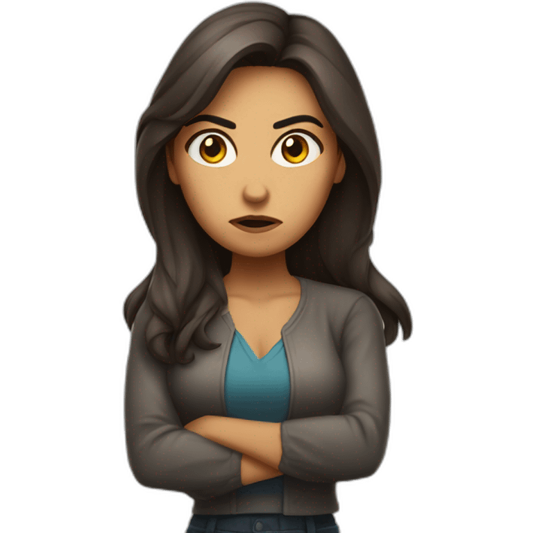 Angry scowling latina woman, long hair, with arms crossed over chest. emoji