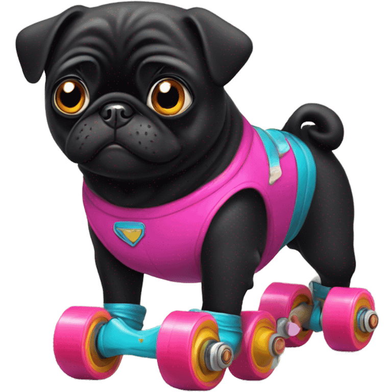 Black pug wearing skates emoji