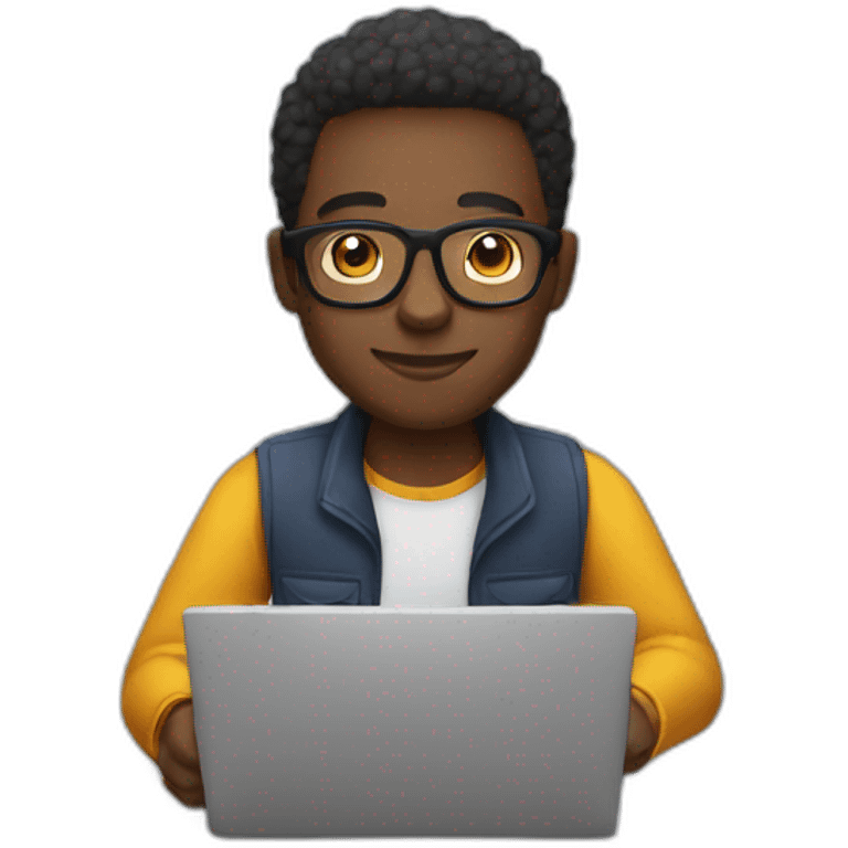 black male with spectacles working on laptop emoji