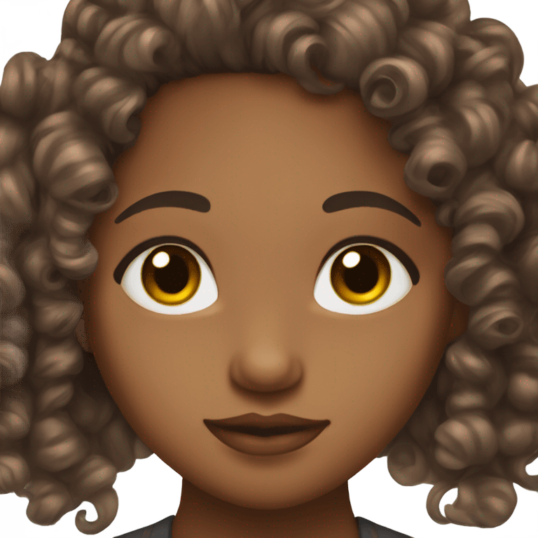 brown girl with curly hair, brown eyes and brown lip linee emoji