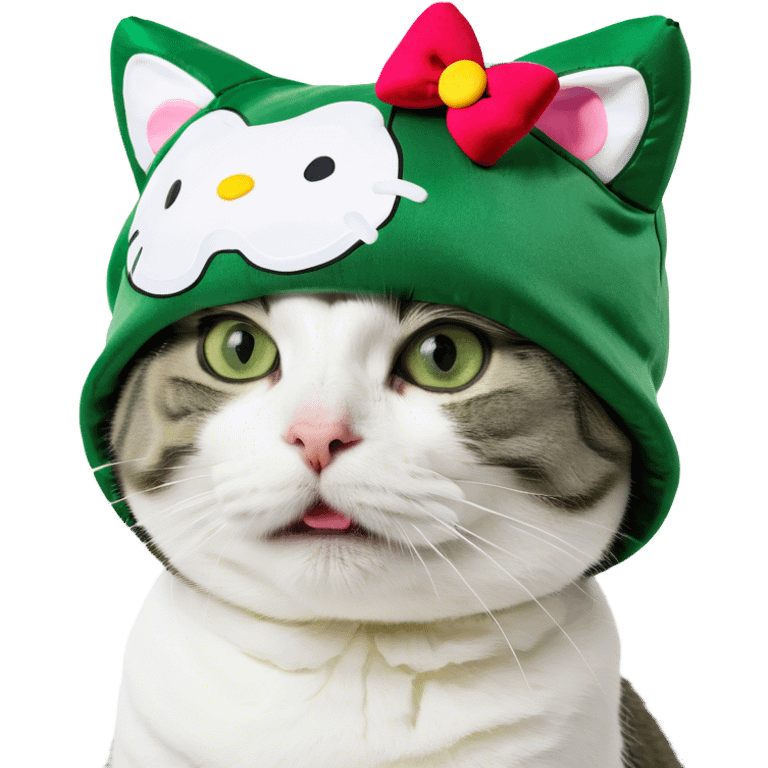 Cat wearing a hello kitty hat emoji