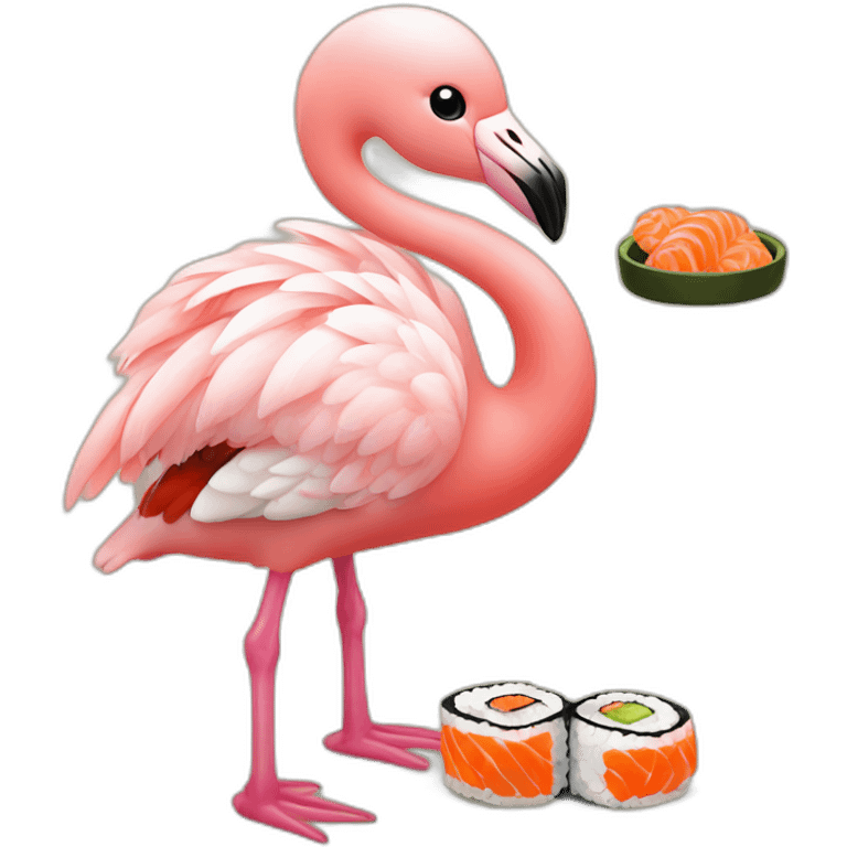 Cute Baby flamingo eating sushi emoji