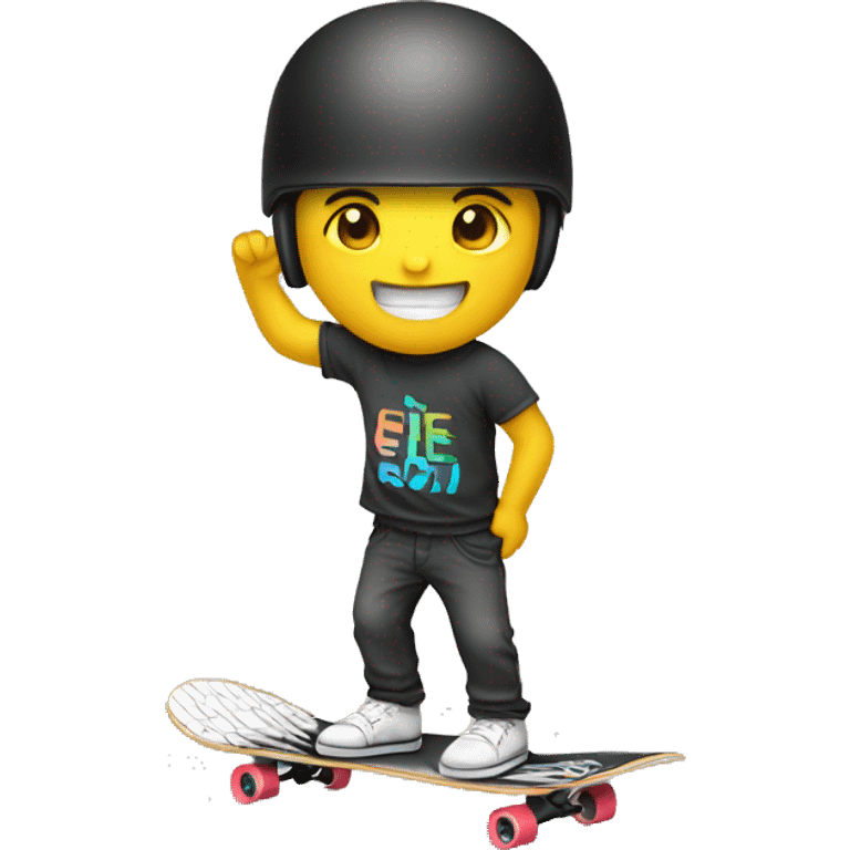 Ein hai auf einem Skateboard mit helm und schuhen und t shirt  emoji