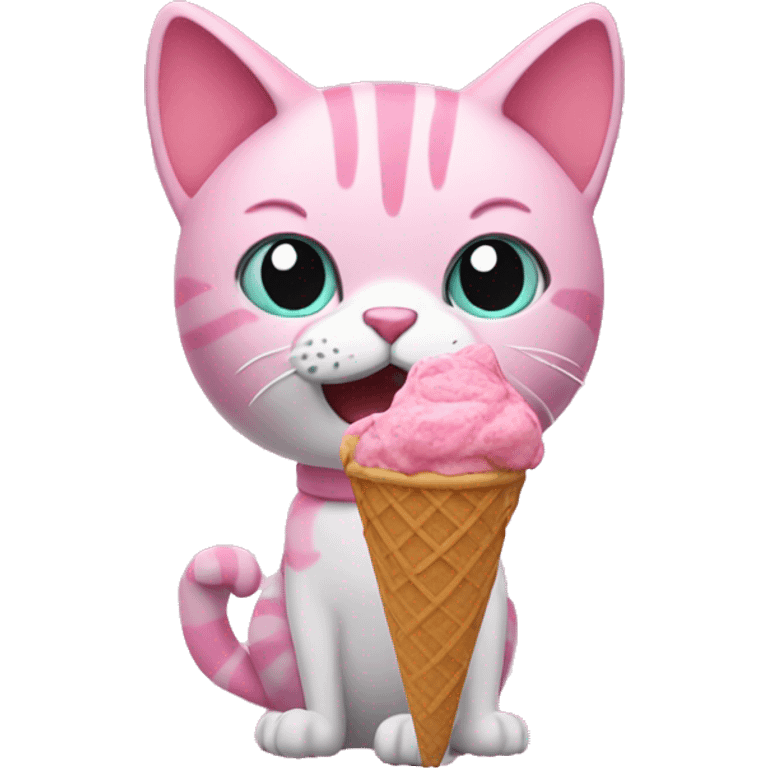 Pink cat eating ice cream emoji