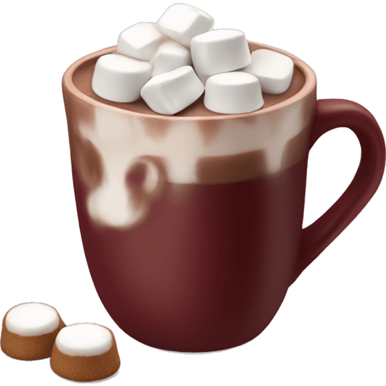 Burgundy mug of hot chocolate with marshmallows  emoji