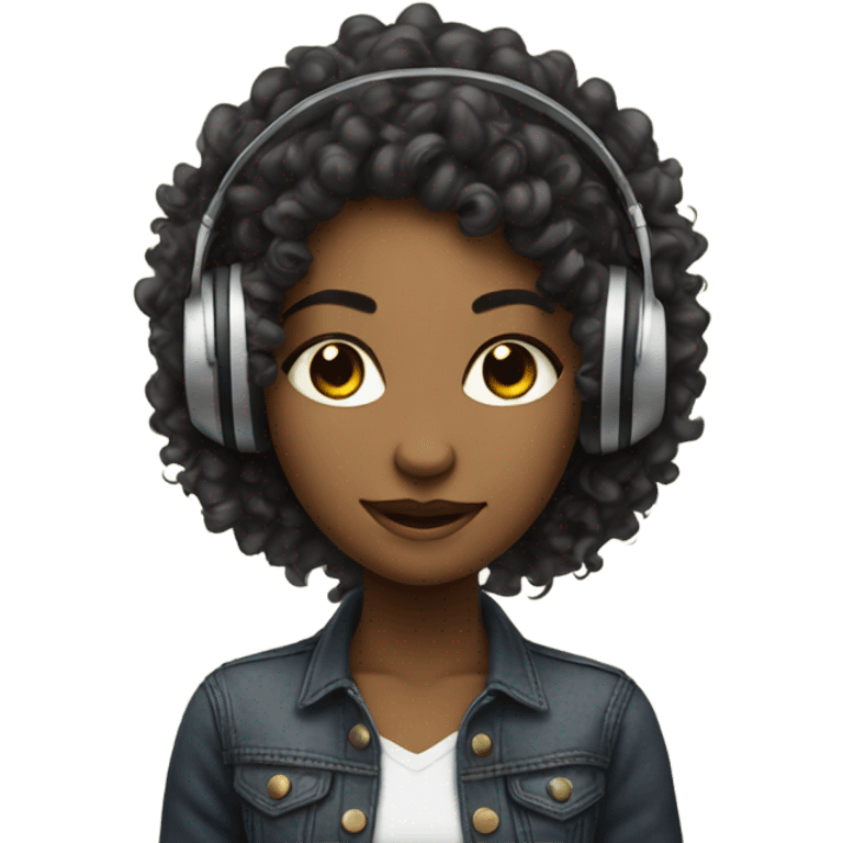 Mixed curly hair girl djing emoji