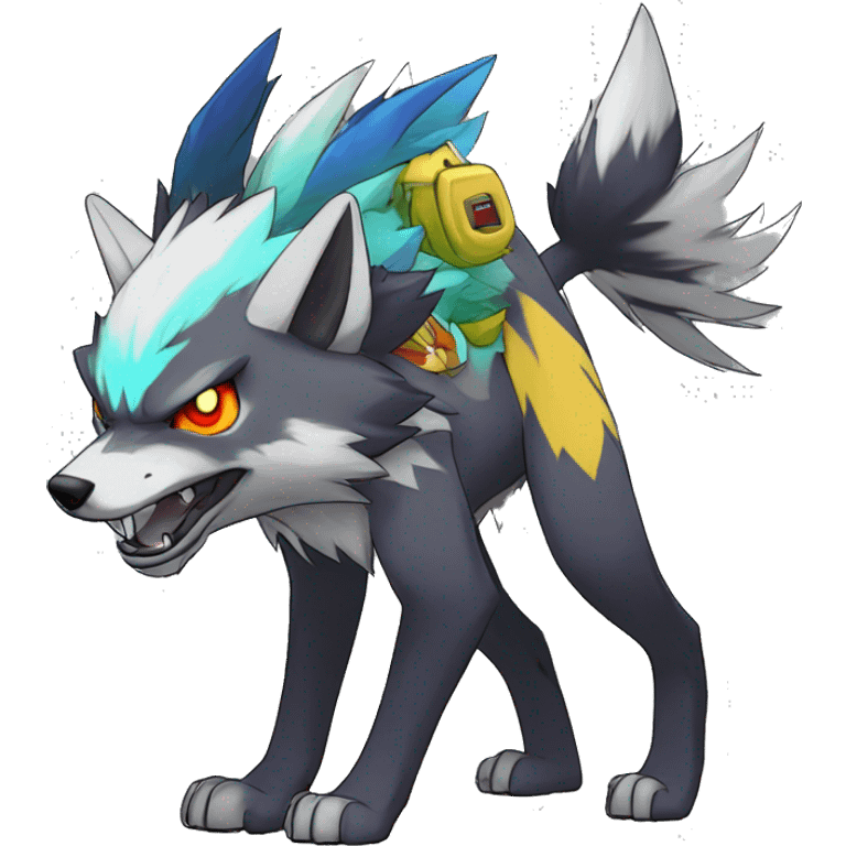  Cool Edgy Colorful Digimon-Fakemon-Wolf with edgy markings full body emoji