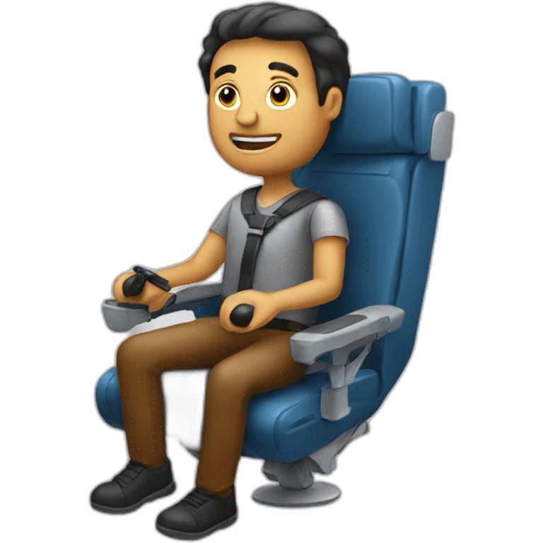 Man sitting in flight chair, with flight sticks emoji