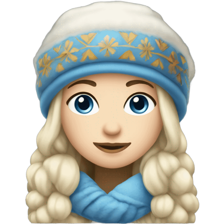 Winter Outfit, Slavic princess with a winter hat and blue eyes  emoji