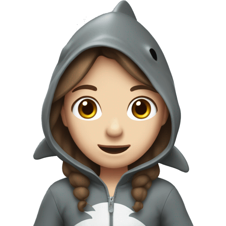 cute  brown hair wearing a cute shark costume emoji