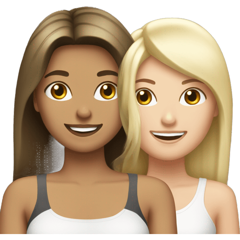 White blonde female and white brunette female best friends happy smiling  emoji