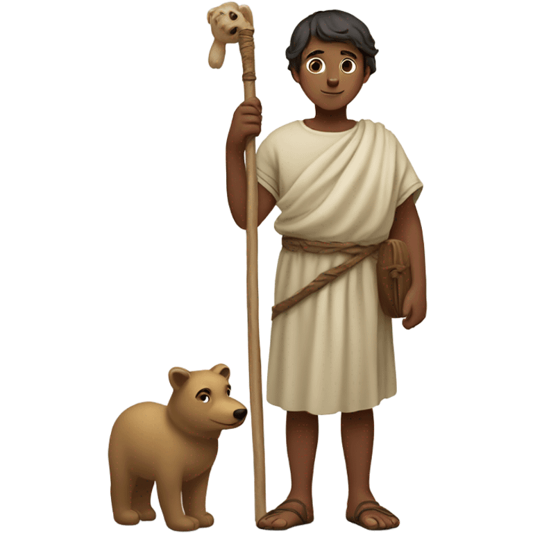 5th century shepherd boy with tunic and bear emoji