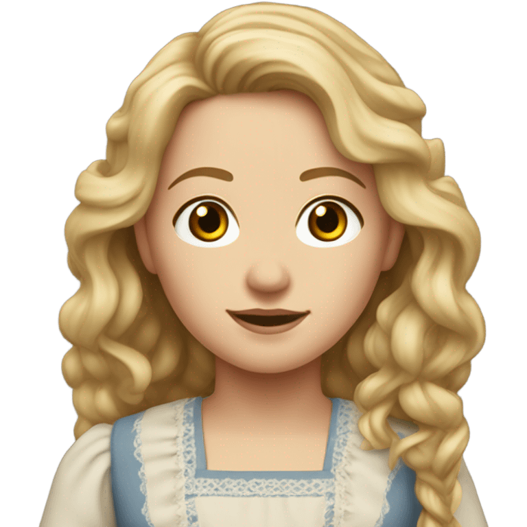 Mary Ingalls with long wavy  blonde hair pretty and detailed and realistic emoji