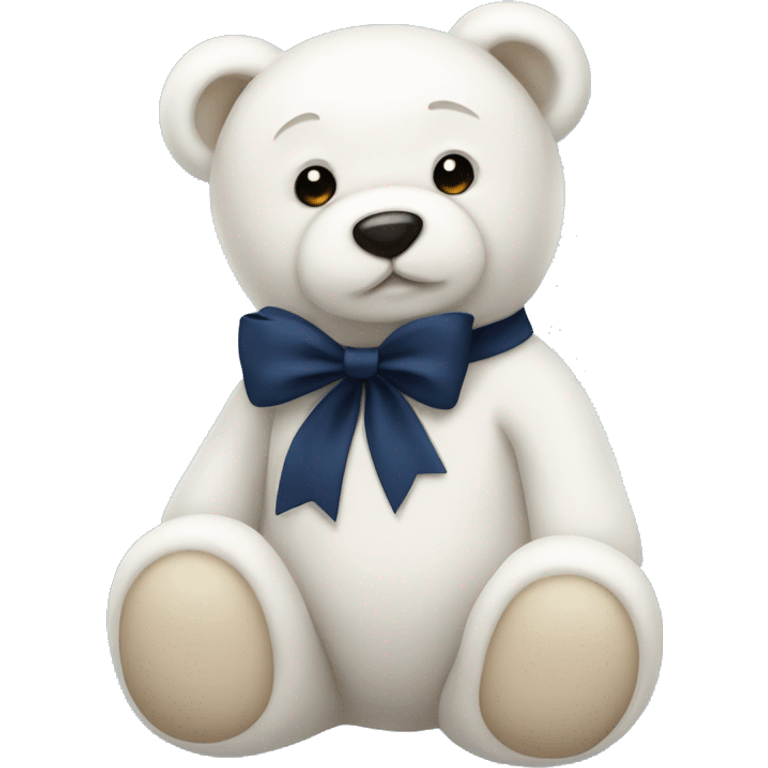 White teddy bear with a navy blue bow  emoji