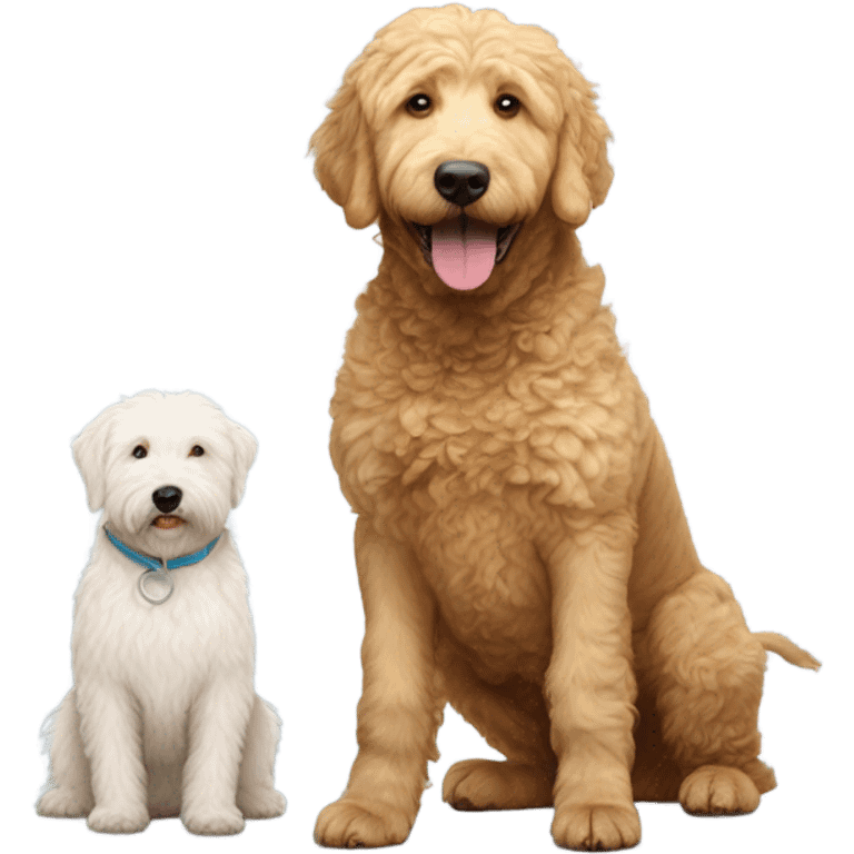 Golden doodle named Apollo and white pitbull named ice emoji