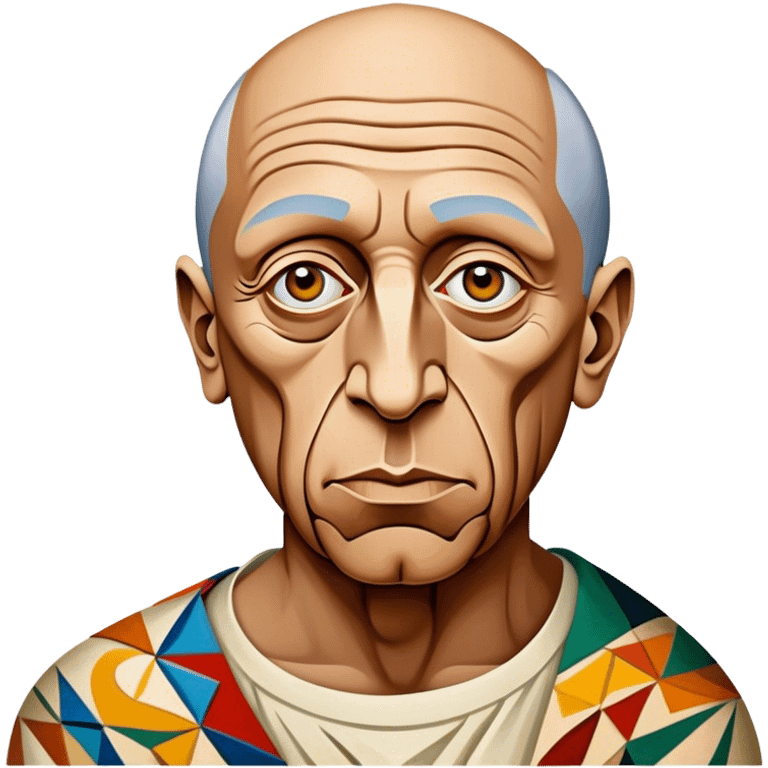 Cinematic Realistic Pablo Picasso Portrait Emoji, depicted as a visionary artist with abstract expressive features and a creative aura, rendered with rich textures and dynamic artistic lighting that captures his revolutionary spirit. emoji