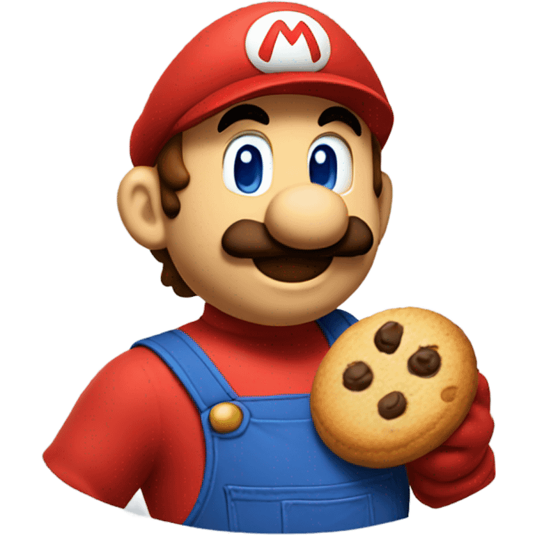 Mario as t shirt red and blue eating a cookie emoji