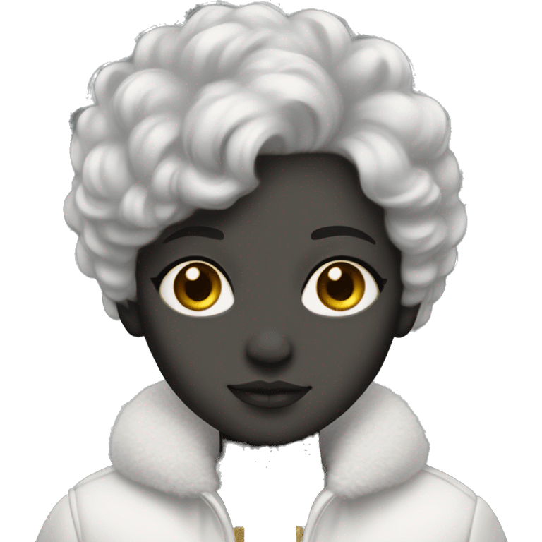 Girl with charcoal gray skin and short white fluffy hair with gold eyes emoji