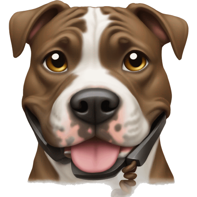 Brindle pitbull talking on a landline emoji