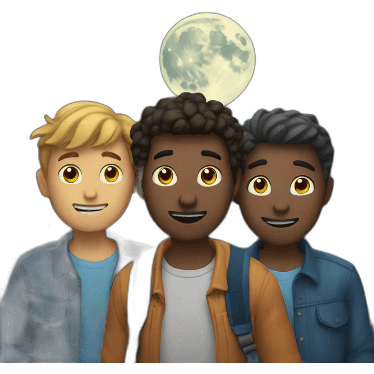 three guys looking at the moon emoji