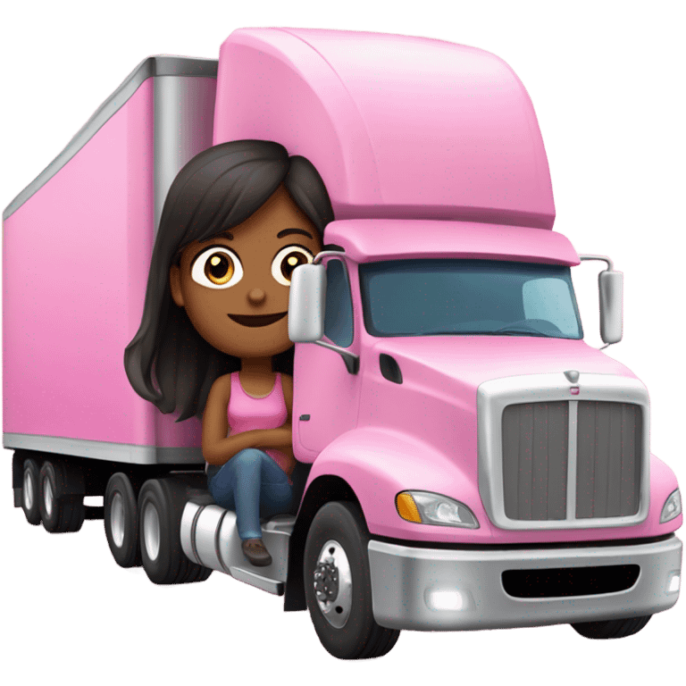 A girl driving a Pink semi trailer truck emoji