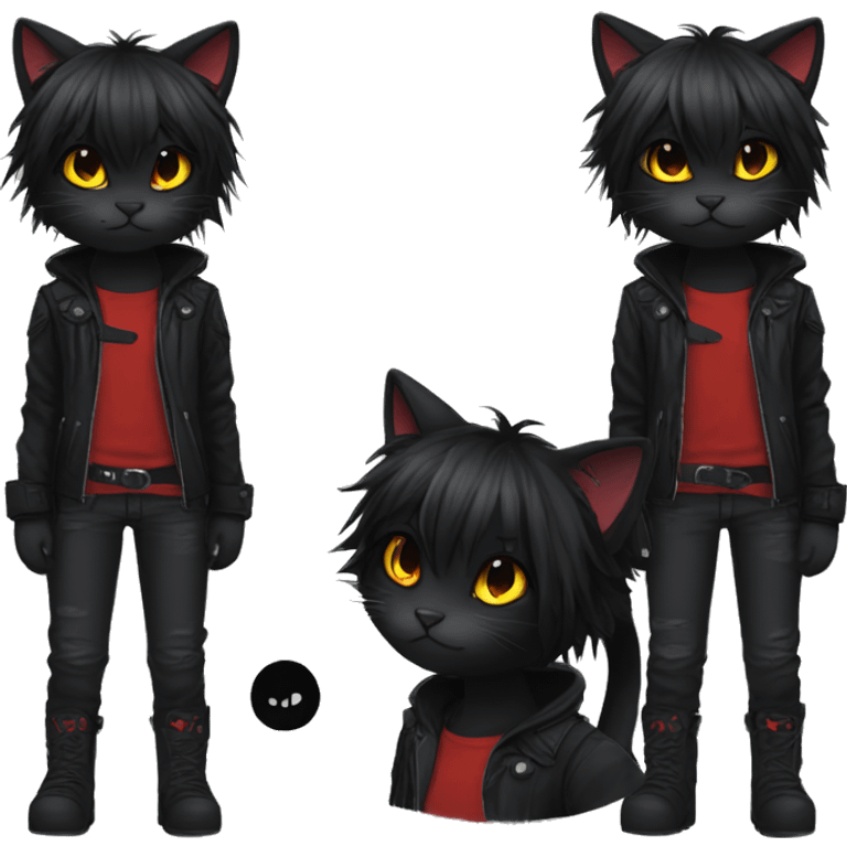 Anthro Edgy Cool Beautiful Black Cat-Fursona with Emo Hair-bangs with Red Streaks emoji