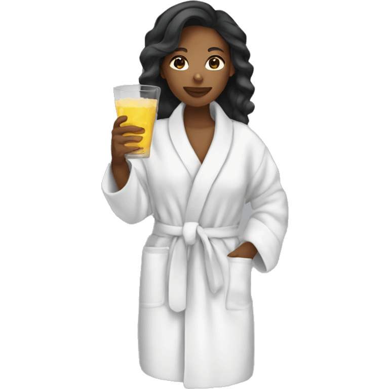 mixed girl in bathrobe drinking a drink emoji