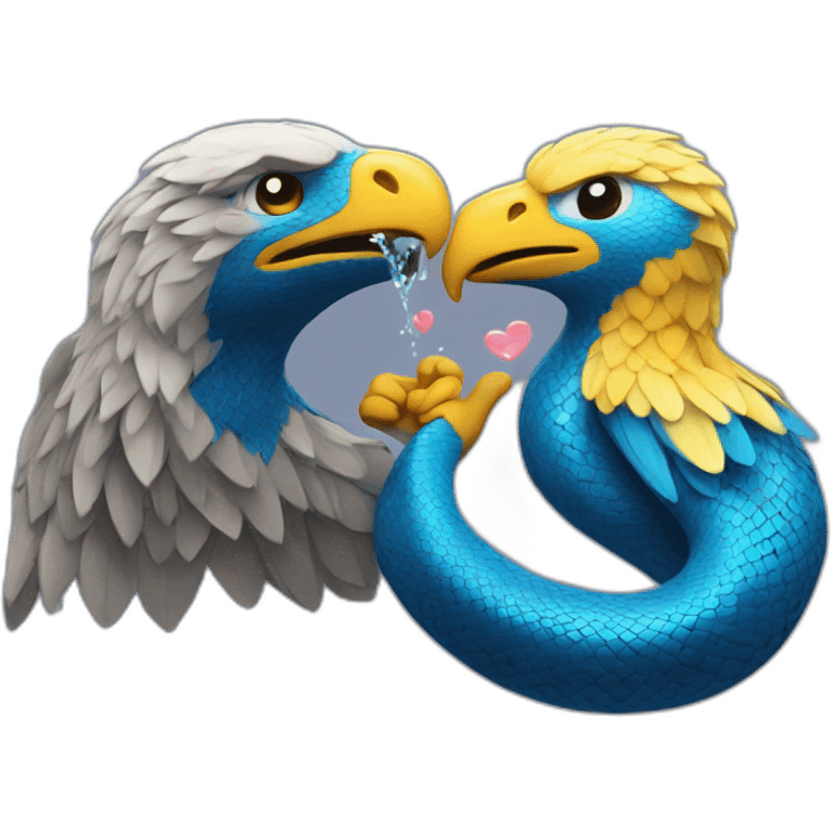 blue snake and eagle in love emoji